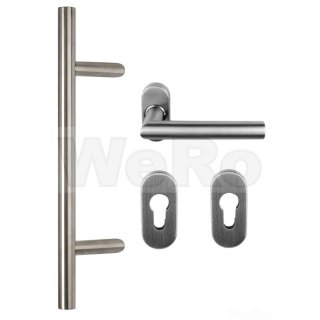 Edelstahl Haustür Griff- Beschlag- Set in verschiedenen Längen Art.Nr.:101.1021 Maß L:400/ Maß B:300mm