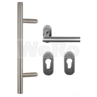 Edelstahl Haustür Griff- Beschlag- Set in verschiedenen Längen Art.Nr.:101.1018 Maß L:500/ Maß B:300mm