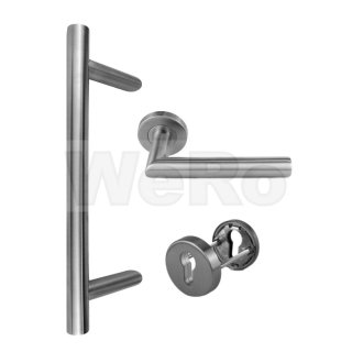 Edelstahl Haustür Beschlag- Set in verschiedenen Längen Rundrosette Art.Nr.:1802 Maß L:1000/ Maß B:700mm