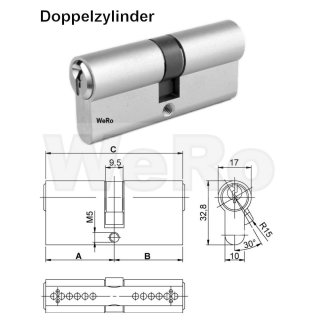 Schlie&szlig;zylinder f&uuml;r gleichschlie&szlig;endes SET Doppelzylinder A:30mm B:30mm