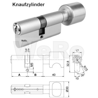 Schließzylinder für gleichschließendes SET Knaufzylinder A:45mm B:45mmK