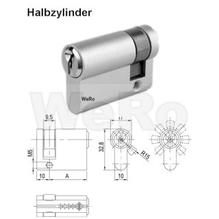 Schließzylinder für gleichschließendes SET Halbzylinder A:55mm B:10mm