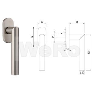 Edelstahl Fenstergriff- Rastolive Gehrungsform Stiftl&auml;nge 37mm Handwerkerqualit&auml;t