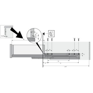 Hettich Vollauszug Quadro 4D V6 mit Silent System f&uuml;r Holzschubk&auml;sten 520 mm