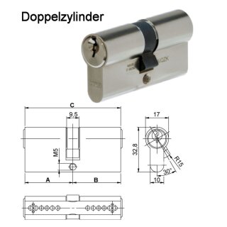 WeRo- Schlie&szlig;zylinder f&uuml;r gleichschlie&szlig;ende individuell gestiftete Schlie&szlig;anlagen der Marke ABUS Doppelzylinder A:30mm B:30mm