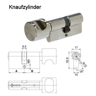 WeRo- Schließzylinder für gleichschließende individuell gestiftete Schließanlagen der Marke ABUS Knaufzylinder A:30mm B:30mmK