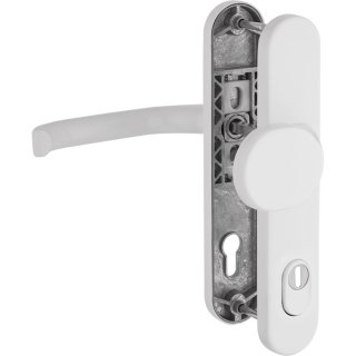 Schutzbeschlag für Haustüren Knopf/ Drücker mit Zylinderabdeckung und Hochhaltefeder ALU-weiß 2016
