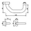 Edelstahl Haustür Griff Dreiviertelgarnitur auf Ovalrosette U-Form abgeschrägt 12610